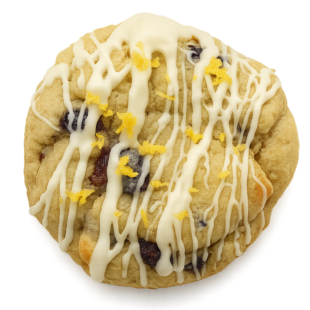 Cookie with white drizzle and yellow sprinkles on a white background