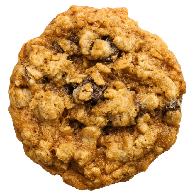 Oatmeal cookie with chocolate chips on a white background